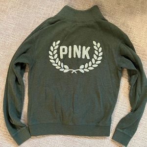 PINK green distressed Half Zip Sweatshirt Small